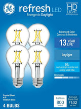 GE Refresh Series 93121730 LED Bulb, General-Purpose, A19 Lamp, 60 W Equivalent, E26 Medium Lamp Base, Dimmable
