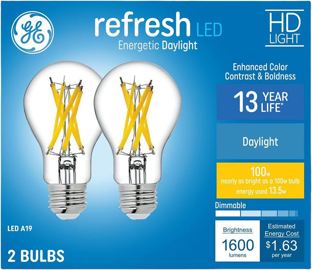 GE Relax Series 93124165 LED Bulb, Decorative, ST19 Lamp, 60 W Equivalent, E26 Medium Lamp Base, Dimmable, Soft White