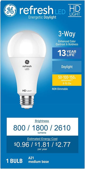 GE Refresh Series 93129887 LED Bulb, General-Purpose, A21 Lamp, 150 W Equivalent, E26 Medium Lamp Base, Daylight