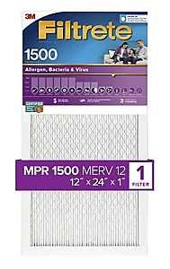 Filtrete 2020-4 Air Filter, 24 in L, 12 in W, 12 MERV, 1500 MPR, For: Air Conditioner, Furnace and HVAC System, Pack of 4
