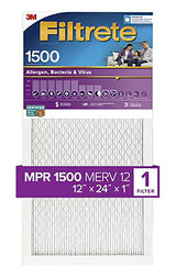 Filtrete 2020-4 Air Filter, 24 in L, 12 in W, 12 MERV, 1500 MPR, For: Air Conditioner, Furnace and HVAC System, Pack of 4