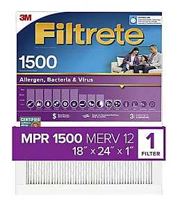 Filtrete 2021-4 Air Filter, 24 in L, 18 in W, 12 MERV, 1500 MPR, For: Air Conditioner, Furnace and HVAC System, Pack of 4