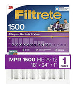 Filtrete 2021-4 Air Filter, 24 in L, 18 in W, 12 MERV, 1500 MPR, For: Air Conditioner, Furnace and HVAC System, Pack of 4