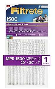 Filtrete 2022-4 Air Filter, 30 in L, 20 in W, 12 MERV, 1500 MPR, For: Air Conditioner, Furnace and HVAC System, Pack of 4
