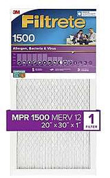 Filtrete 2022-4 Air Filter, 30 in L, 20 in W, 12 MERV, 1500 MPR, For: Air Conditioner, Furnace and HVAC System, Pack of 4