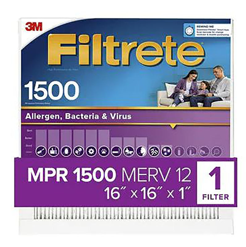 Filtrete 2016DC-4 Air Filter, 16 in L, 16 in W, 12 MERV, 1500 MPR, Synthetic Frame, Pack of 4