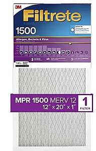 Filtrete 2019DC-4 Air Filter, 20 in L, 12 in W, 12 MERV, 1500 MPR, For: Air Conditioner, Furnace and HVAC System, Pack of 4