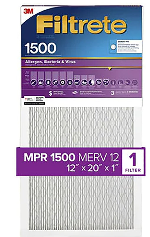 Filtrete 2019DC-4 Air Filter, 20 in L, 12 in W, 12 MERV, 1500 MPR, For: Air Conditioner, Furnace and HVAC System, Pack of 4