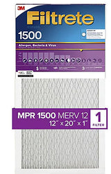 Filtrete 2019DC-4 Air Filter, 20 in L, 12 in W, 12 MERV, 1500 MPR, For: Air Conditioner, Furnace and HVAC System, Pack of 4