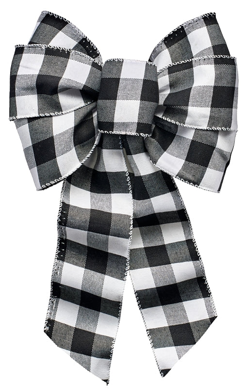 Holidaytrims 7444 Christmas Specialty Decoration, 1 in H, Bow Plaid, Fabric, Black/White, Pack of 12