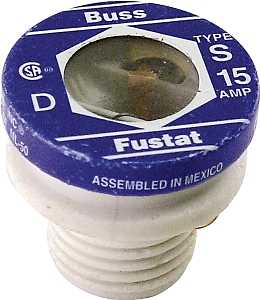 Bussmann S-15 Plug Fuse, 15 A, 125 V, Time Delay Fuse, 10 kA Interrupt, Low Voltage