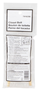 ProSource PMB-229 Bolt Set, Steel, Brass, For: Use to Attach Toilet to Flange