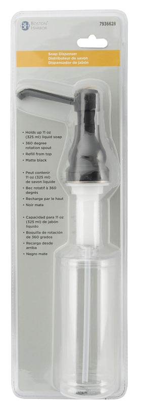 Boston Harbor TOBI22040003BL Soap Dispenser, 11 oz Capacity, PE, Matte Black, Matte Black, Press, Top mounted Mounting