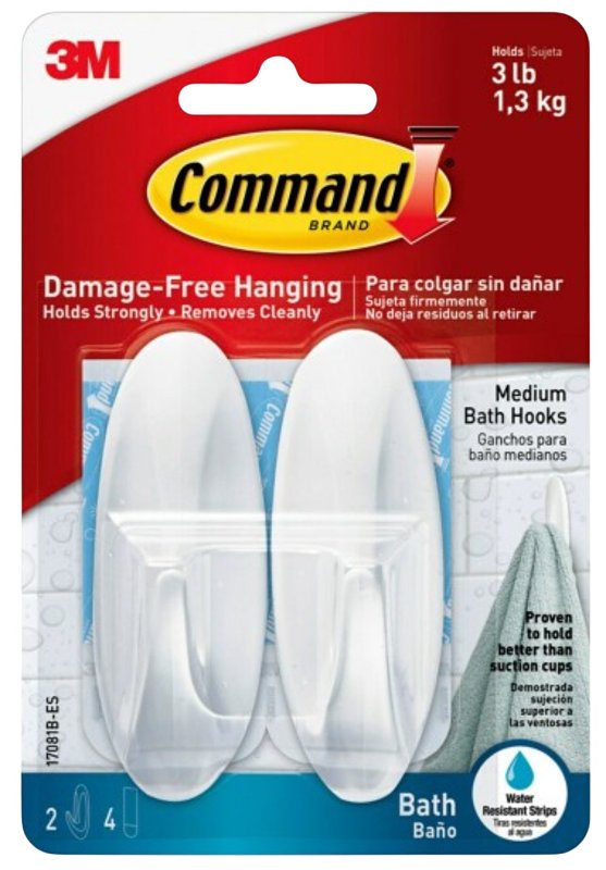 Command 17081B Designer Hook, 3-1/8 in L x 1-1/8 in W x 1-1/8 in H Dimensions, 5/8 in Opening, 3 lb, 2-Hook, Plastic