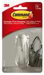 Command 17081-BN Designer Hook, 3 lb, 1 -Hook, Plastic, Brushed Nickel, Pack of 4