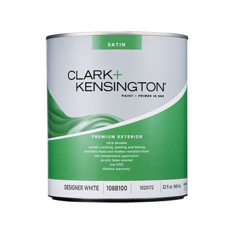 Clark+Kensington Satin Designer White House & Trim Paint & Primer Exterior 1 qt, Pack of 4