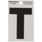 HILLMAN 3 in. Reflective Black Vinyl Self-Adhesive Letter T 1 pc, Pack of 6
