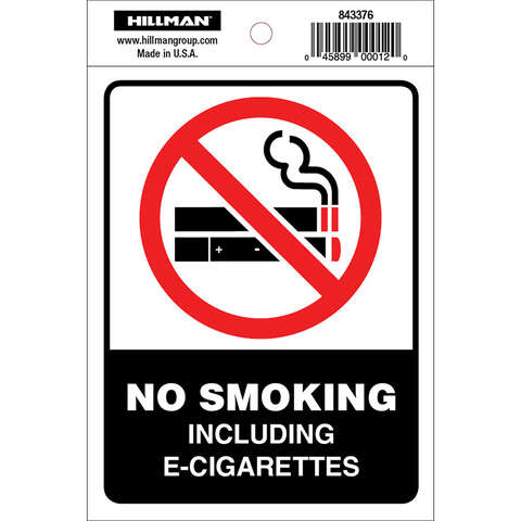 HILLMAN English White No Smoking Decal 4 in. H X 6 in. W, Pack of 6