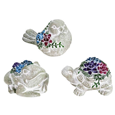 Alpine Multicolored Cement 3 in. H Mini Floral Animal Statue, Pack of 18