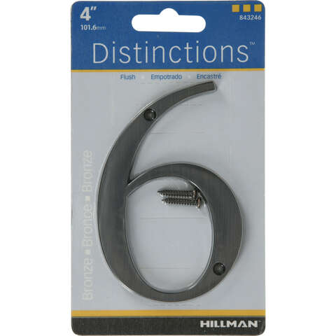 HILLMAN Distinctions 4 in. Bronze Zinc Die-Cast Screw-On Number 6 1 pc, Pack of 3