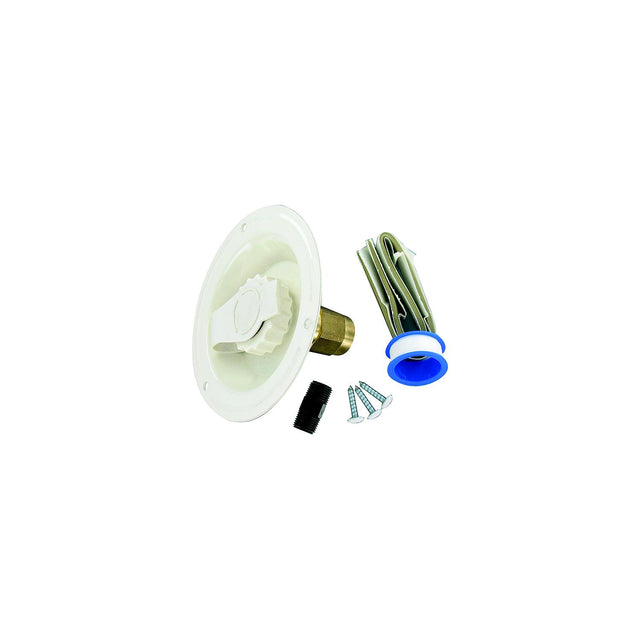 Valterra Brass Check Valve 1/2″ FPT Recessed RV Water Inlet & Includes Tape, Male Nipple & Hardware, Colonial White, Carded