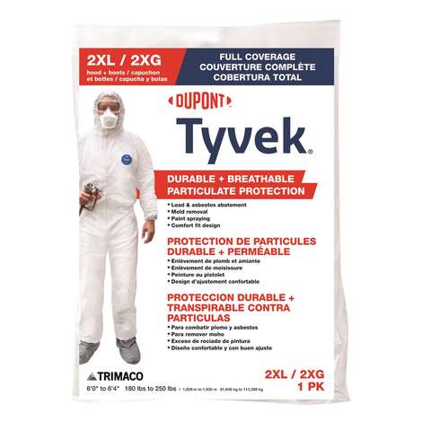 Dupont Tyvek Coverall with Hood and Boots White XXL 1 pk