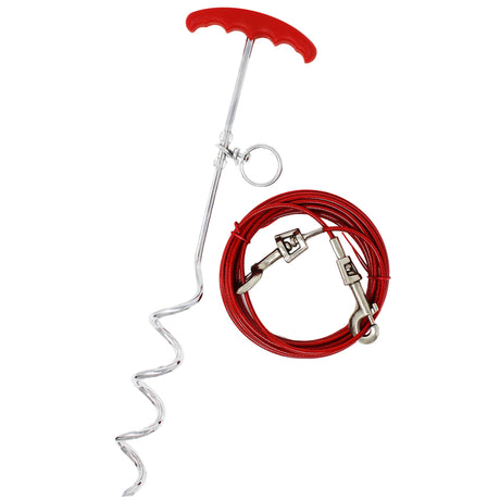PDQ Boss Pet Silver / Red Vinyl Coated Cable Dog Tie Out Stake Large