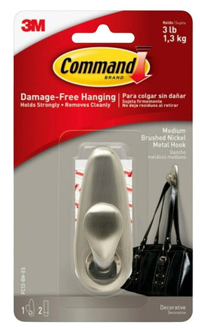 Command Forever Classic Series FC12-BN Decorative Hook, 3 lb, 1 -Hook, Metal, Brushed Nickel