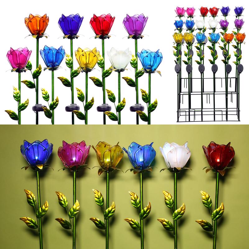 Alpine Assorted Glass 33 in. H Tulip Petals Outdoor Garden Stake, Pack of 18