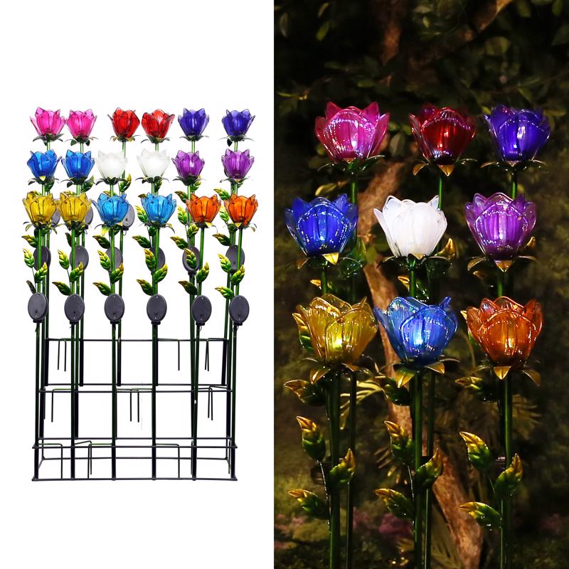 Alpine Assorted Glass 33 in. H Tulip Petals Outdoor Garden Stake, Pack of 18