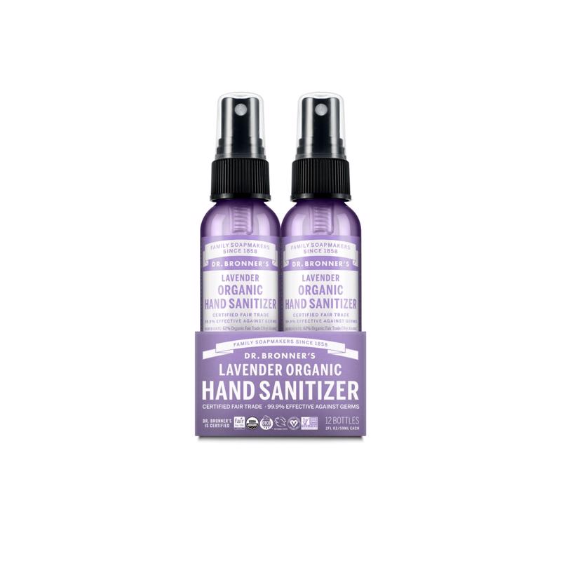 Dr. Bronner's Lavender Scent Liquid Hand Sanitizer 2 oz, Pack of 12