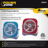 PowerZone QT-U403B Tabletop Fan, 5 VDC, 4 in Dia Blade, 5-Blade, 2-Speed, 48 in L Cord, White/Blue/Red, Pack of 4