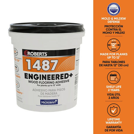 Roberts 1487-1 Floor Adhesive, Paste, Beige, 1 gal Pail, Pack of 4