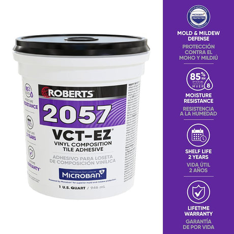 Roberts 2057-0 Adhesive, Paste, Non-Offensive, Very Mild, Creamy Tan, 1 qt Pail, Pack of 6