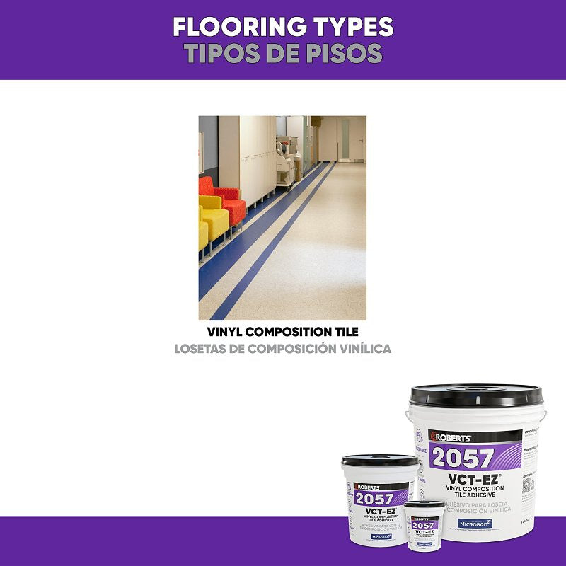 Roberts 2057-1 VCT Flooring Adhesive, Paste, Very Mild, Beige, 1 gal Pail, Pack of 4