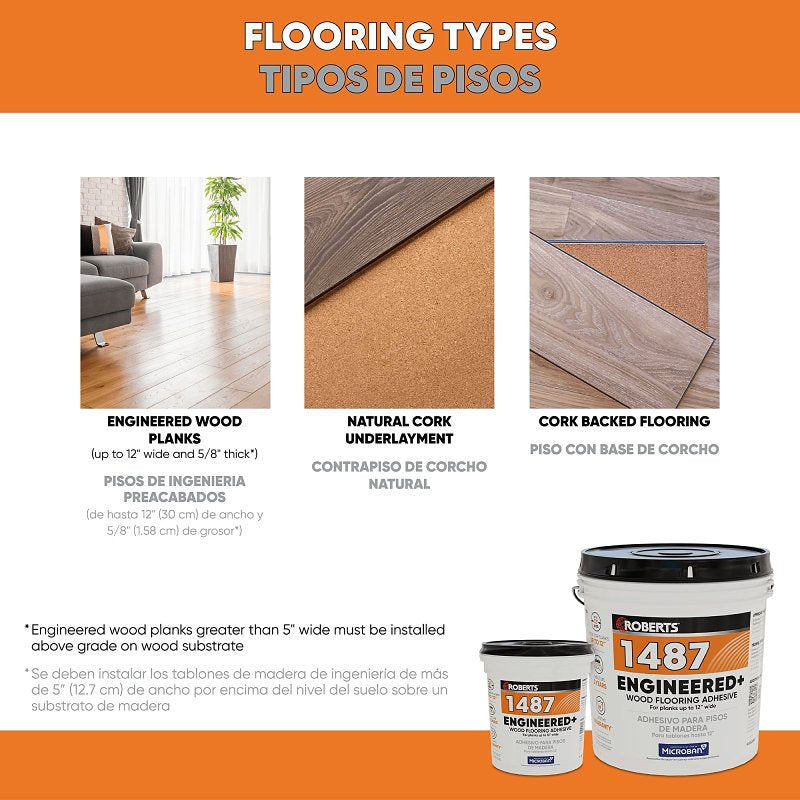 Roberts 1487-4 Floor Adhesive, Paste, Beige, 4 gal Pail
