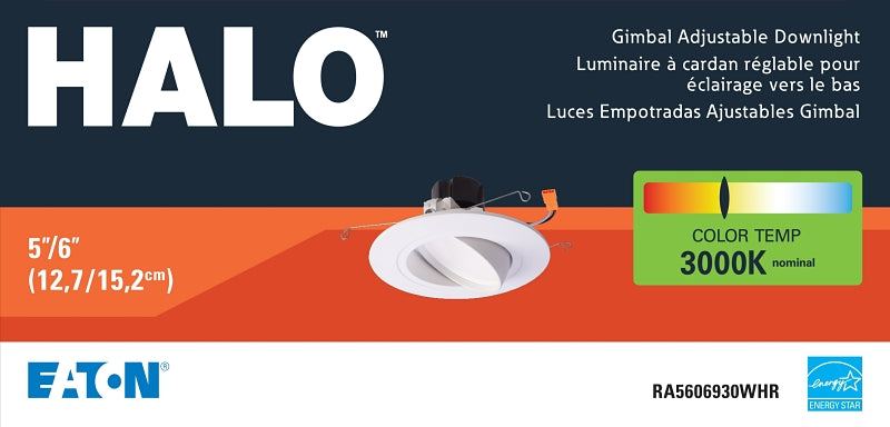 Halo RA5606930WHR LED Retro Gimbal, 7-1/4 in Dia x 3-1/2 in H Dimensions, White