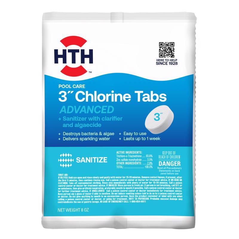 HTH Pool Care 3" Tablet Chlorinating Chemicals 8 oz, Pack of 24