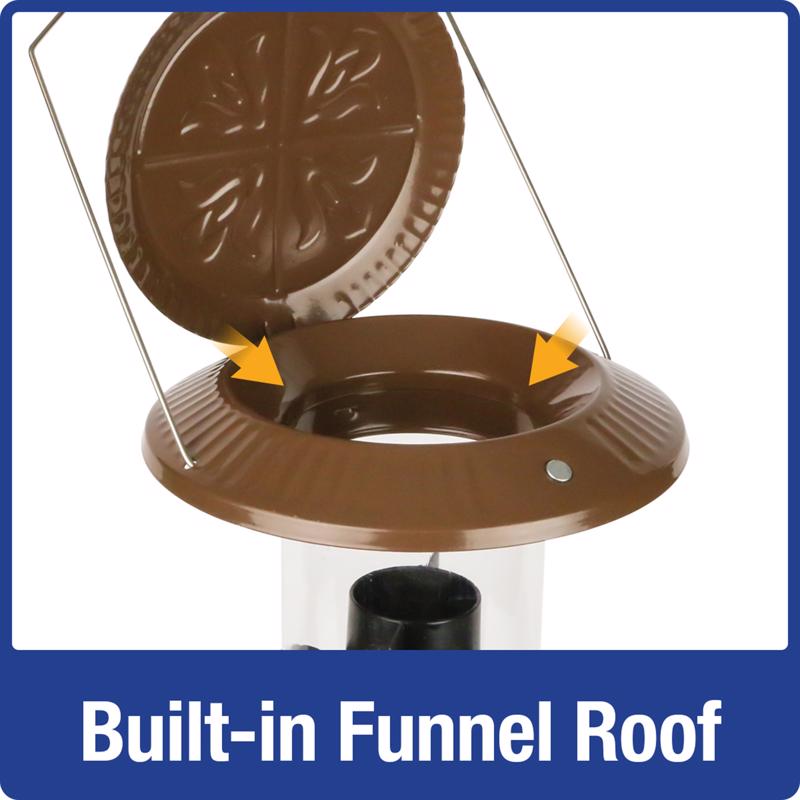 Nature's Way Funnel Flip-Top Wild Bird and Finch 6 lb Metal/Plastic Tube Bird Feeder 6 ports