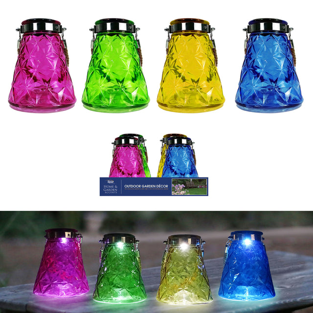 Alpine 7 in. Solar Power Glass Solar Textured Wasp Trap with LED Lights Assorted Solar Hanging Lante, Pack of 8