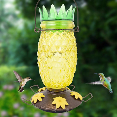 Perky-Pet Hummingbird 28 oz Glass/Plastic Pineapple Nectar Bird Feeder 5 ports, Pack of 2