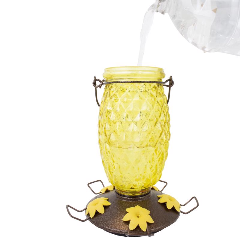 Perky-Pet Hummingbird 28 oz Glass/Plastic Pineapple Nectar Bird Feeder 5 ports, Pack of 2