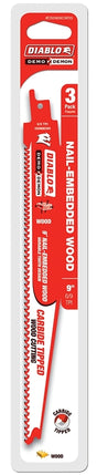 Diablo DS0906CWS3 Reciprocating Saw Blade, Applicable Materials: Wood, 9 in L, 6/9 TPI, Carbide Cutting Edge