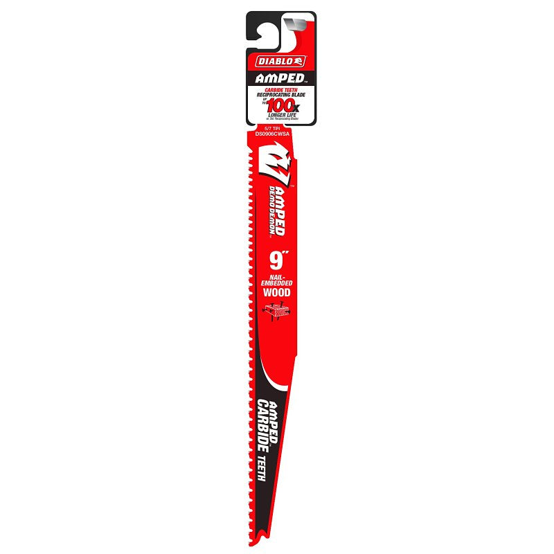 Diablo AMPED Demo Demon DS0906CWSA Reciprocating Saw Blade, 9 in L, 5, 7 TPI, Carbide Cutting Edge
