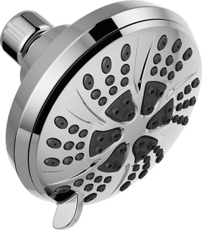 Delta 75661 Shower Head, 1.75 gpm, 1/2-14 Connection, NPT, 6-Spray Function, Plastic, Chrome, 4-3/8 in Dia