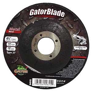Gator 9615 Grinding Wheel, 4-1/2 in Dia, 1/4 in Thick, 7/8 in Arbor, Aluminum Oxide Abrasive