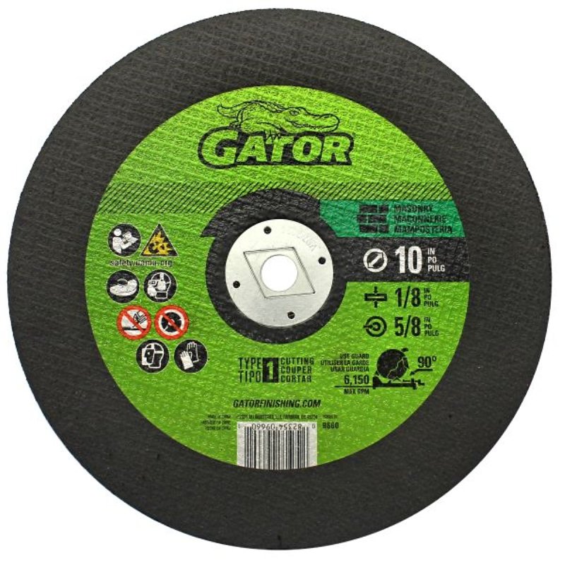 Gator 9660 Cut-Off Wheel, 10 in Dia, 3/32 in Thick, Aluminum Oxide Abrasive, 5/8 in Arbor