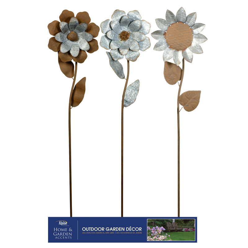 Alpine Multicolored Iron 76 in. H Rustic Flower Outdoor Garden Stake, Pack of 9