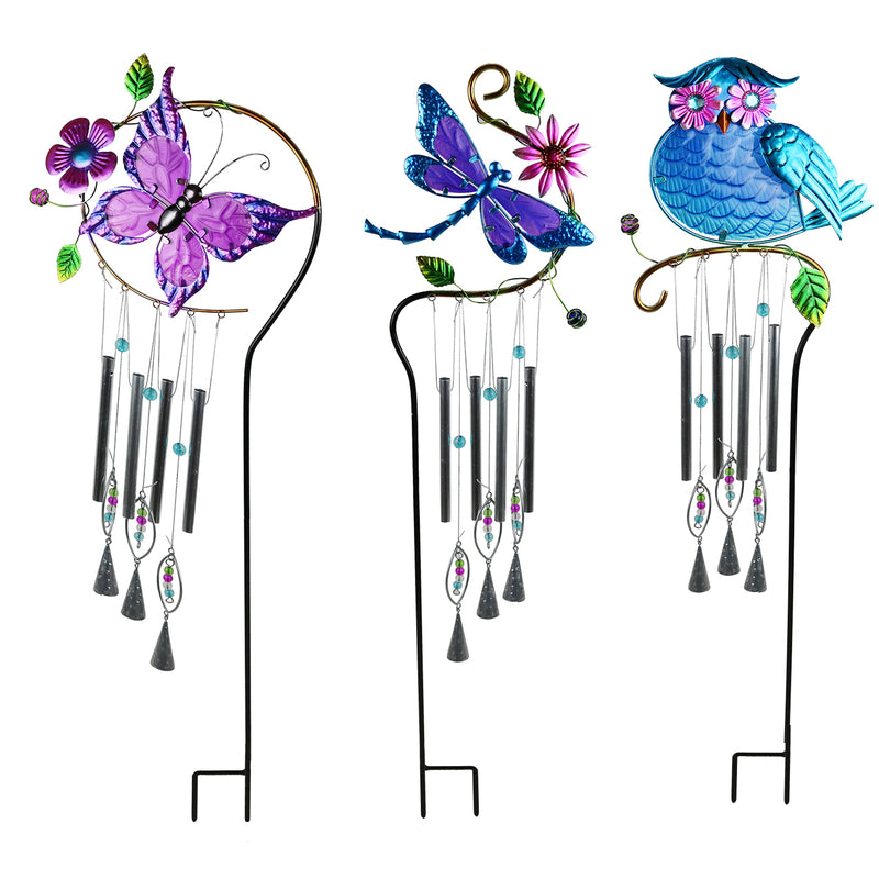 Meadow Creek Assorted Glass/Metal 28 in. H Windchime Outdoor Garden Stake, Pack of 12