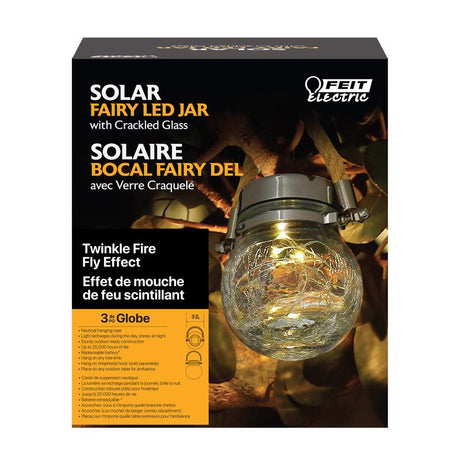 Feit Solar Fixtures 3.7 in. Solar Power Glass Round Coach Lantern Clear Crackle Jar w/Fairy Lights, Pack of 3
